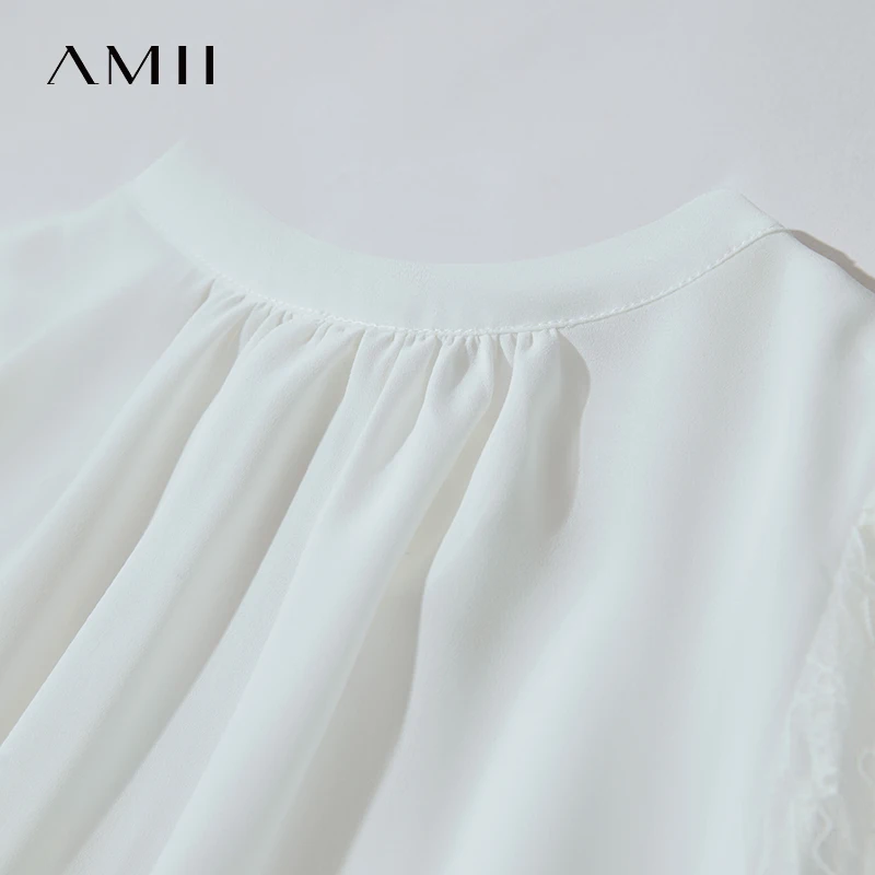 Amii Minimalistisches, lockeres Premium-Chiffon-Hemd für Damen, 2025, Sommer, neue Krawatte, V-Ausschnitt, dünne Blasenärmel, einfarbige Bluse 12542134