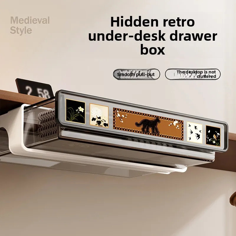 No-drill Under-desk Invisible Drawer, Hanging Large Capacity Storage Box for Office Desk & Dormitory Use