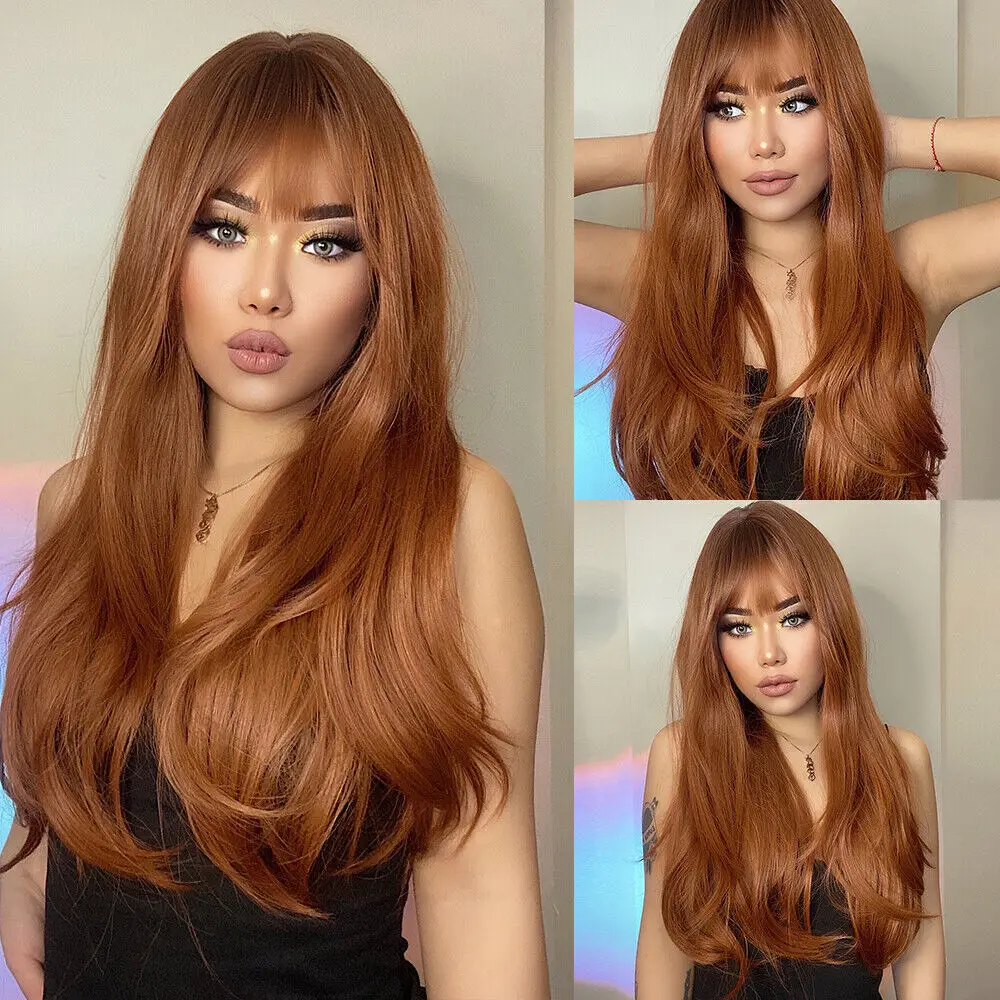 Long Wavy Orange Honey Brown Curly Wig Full Women Costume Anime Hair Daliy Party