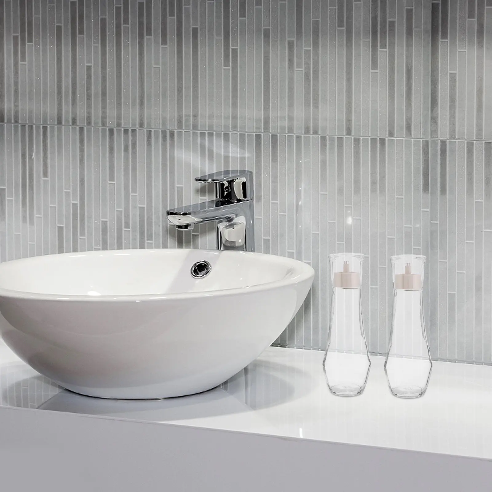 

Набор из 2 стеклянных дозаторов для ополаскивателя для рта, 250 мл, многоразовые, для ванной комнаты, для ополаскивателя, мыла для рук, шампуня, кондиционера, для путешествий