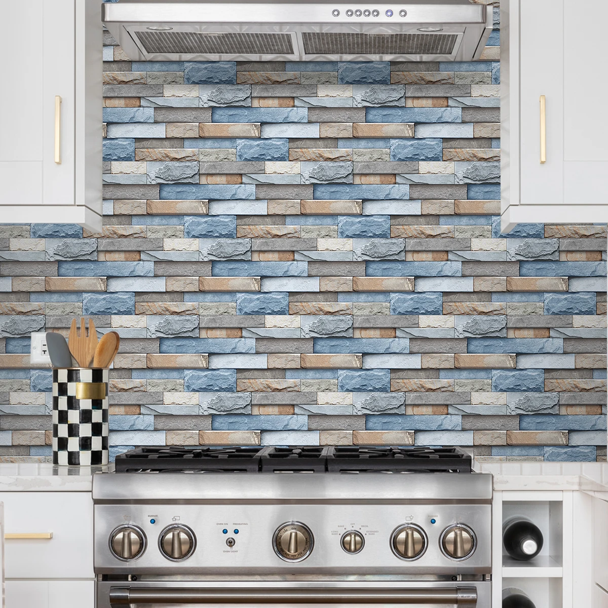 24PCS blue, brown simulation brick marble pattern 3D effect crystal kitchen stickers waterproof and oil-proof kitchen wall stick