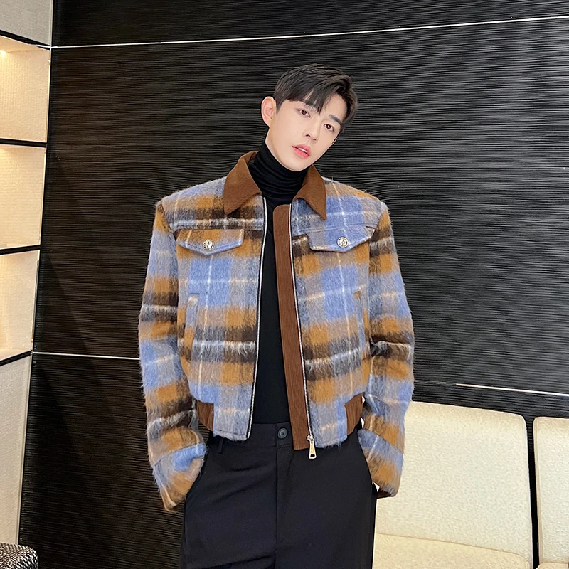 

Корейская мужская шерстяная куртка в клетку, осенне-зимняя верхняя одежда, модный бренд, высококачественный молодежный тренд, свободный крой, удлиненная модель