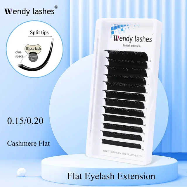 Wendy Lashes elipsa płaskie rzęsy miękkie podzielone końcówki sztuczne przedłużanie rzęs pojedyncze rzęsy natura płaskie rzęsy materiały do makijażu