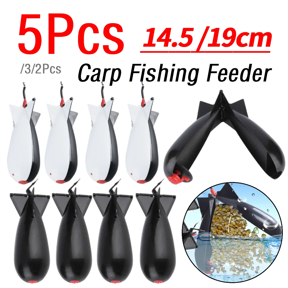 1-5 unidades de Alimentador de pesca de carpa tipo cohete, bomba Spod, soporte de señuelos flotantes, Spomb, lanzadores de pellets, accesorio de posicionamiento 14.5/19cm