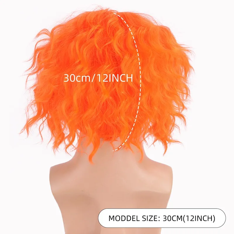 미친 모자사장 역할 가발 커버 필름 이상한 나라의 앨리스 남성 주인공 가발 할로윈 파티 코스프레 헤드웨어 오렌지 짧은 곱슬머리