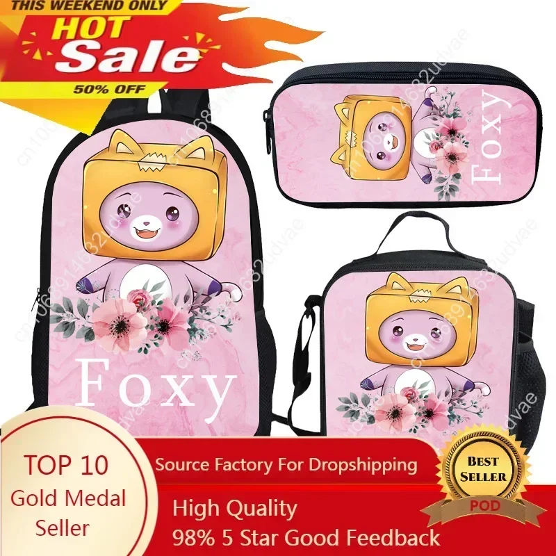 HOT Creative Fashion Classic Cool Lanky-Box 3D Print Set Pupil School Bags Laptop Daypack Backpack Lunch Bag Pencil Case