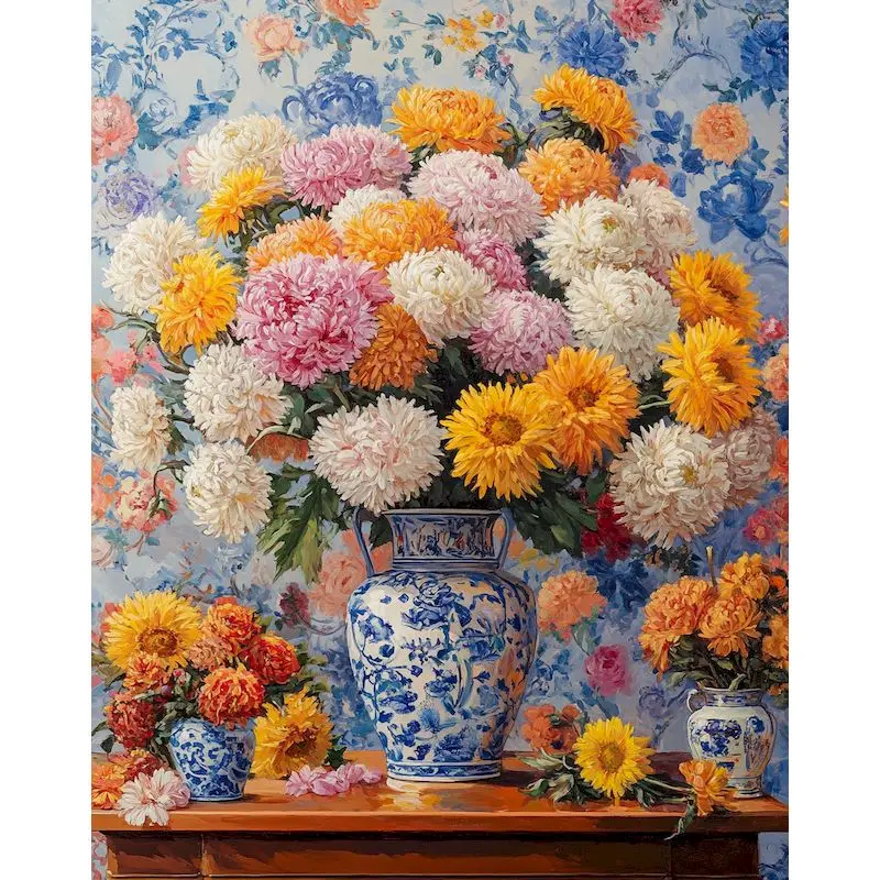 

GATYZTORY Acrylic Painting By Numbers Frame Retro Flower Drawing On Number For Adults Artwork Gift Handmade Simple Style