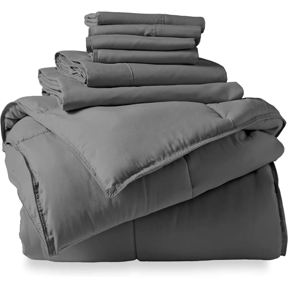 Bed-in-A-Bag 7 Piece Comforter & Sheet Set - Queen - Goose Down Alternative - Ultra-Soft 1800 Premium - Bedding Set