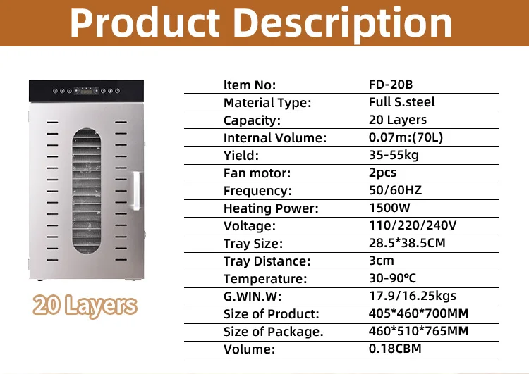 Stainless Steel Commercial Multifunctional Electric Fruit & Vegetable Dryer for Dried Fruit for Household Use
