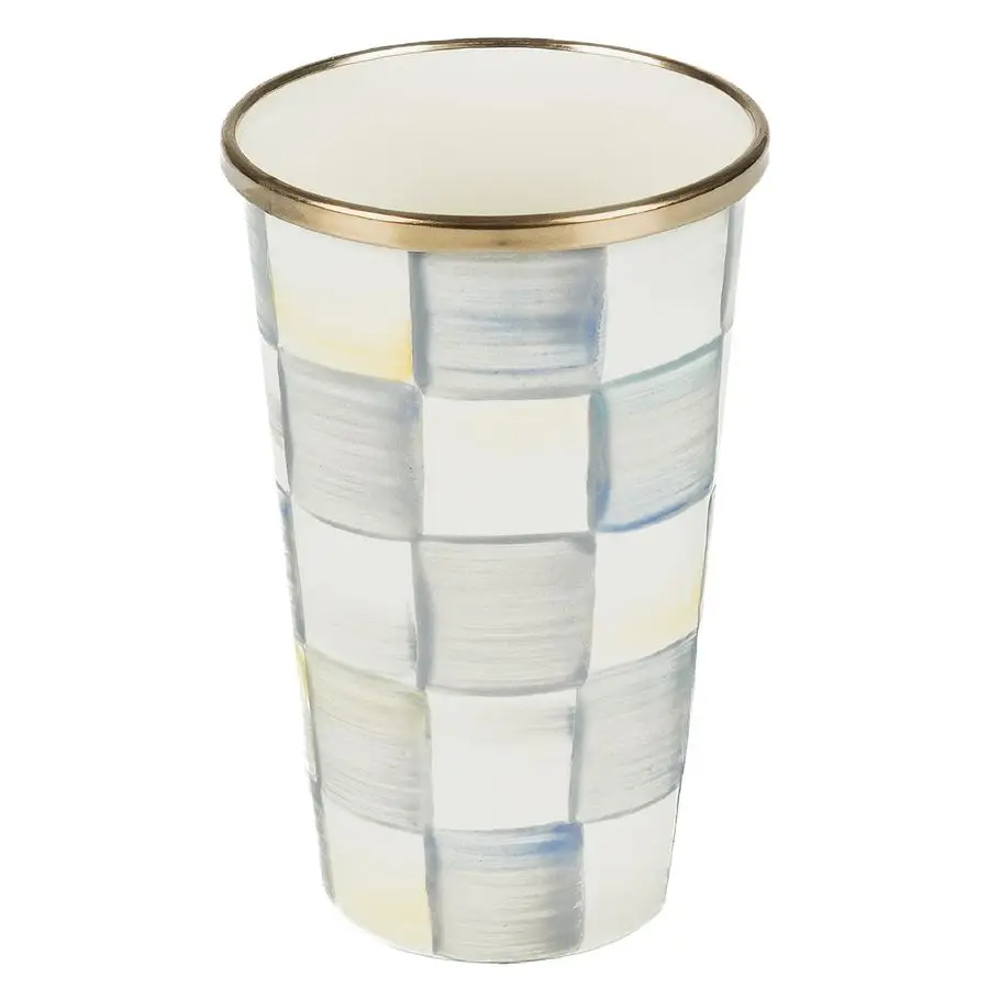 

Enamel Tumbler, Open Tumbler Cup, Cute Enamelware Cup, 10 Ounces, GrayandWhite Sterling Check