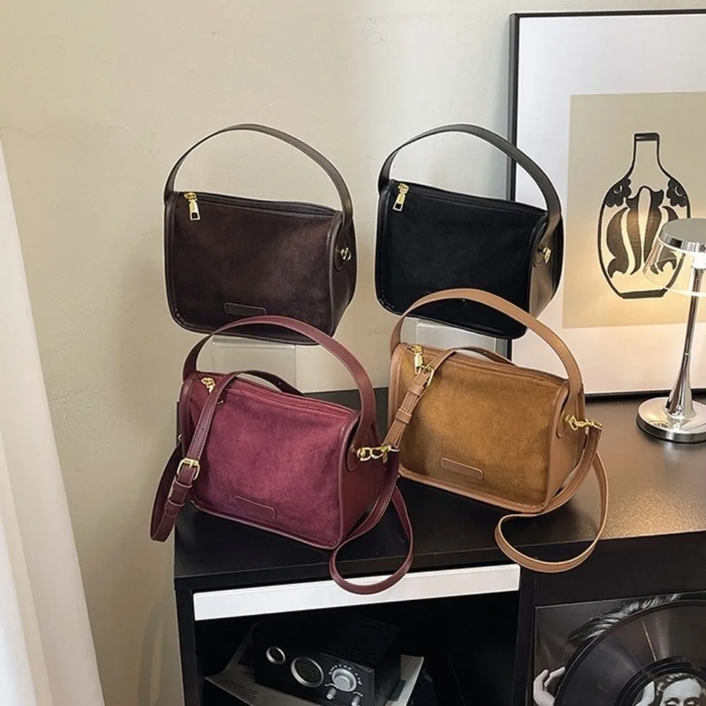 Elegant Faux Suede Leather Shoulder Bag Adjustable Strap Solid Color Crossbody Bag Lightweight Pillow Bag Ladies Handbag