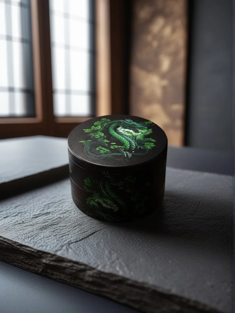 Green Dragon Pattern 50mm Metal Spice Grinder 4 Layer Manual Spice Grinder with Mesh Screen Storage Chamber for Kitchen Travel