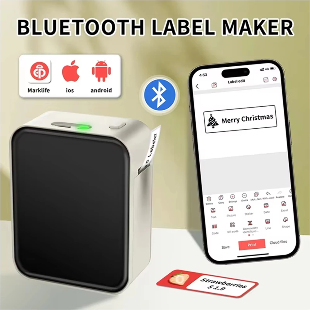 Marklife P15 Thermal Portable Printer Similar as D11 D110 D101 Wireless Bluetooth Adhesive Sticker Labeling Machine Without Ink
