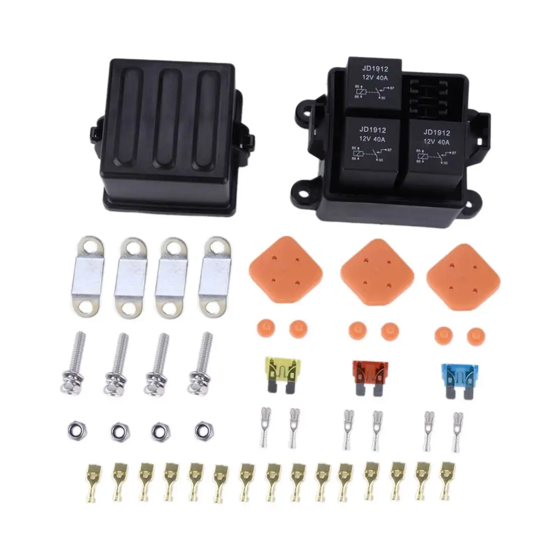 Universal 3 Way Relay Fuse Box with 5-Pin 40A Relay ATC ATO Fuses Slots Kit for Car Truck Marine Boat 12V