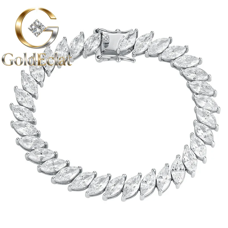 GoldEclat  Luxury Solid Platinum PT950 Women's 0.5 karat Horse Eye Moissanite Diamond Bracelet Witch Empty Diamond Bracelet