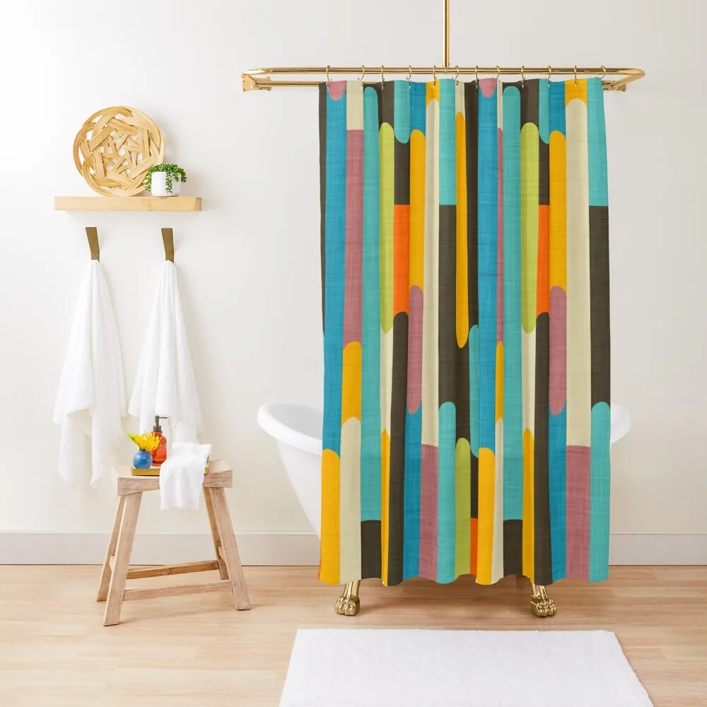 

Retro Color Block Popsicle Sticks Blue Shower Curtain Modern Bathroom Accessories Bathroom Curtains