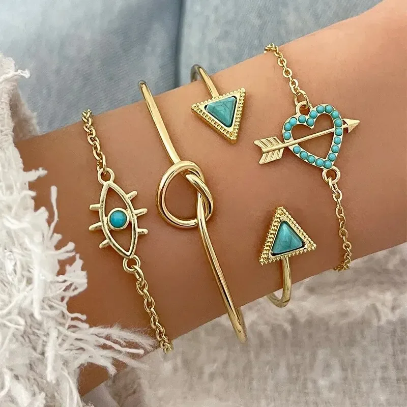 الذهب الطبقات سوار مجموعة للنساء البوهيمي خمر القلب/السهم/إنفينيتي/عين الشر أساور ساحرة موضة مجوهرات الحفلات اليومية