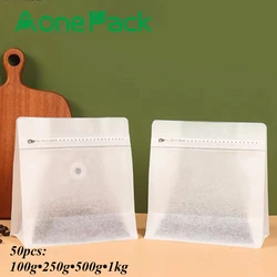 50pcs Resealable White Cotton Paper Biodegradable Coffee Bean Bag With Valve 150g 250g 500g 1kg Powder Food Nuts Packaging  bag