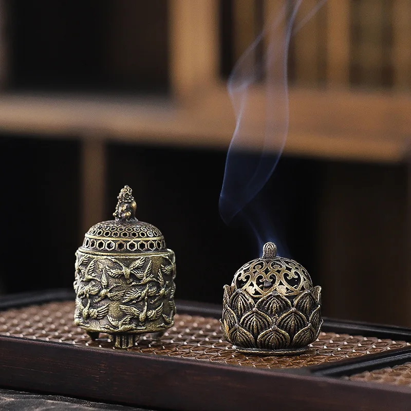 YXY Tripod Red-crowned Crane Alloy Incense Burner Zen Antique Zinc Alloy Cone Censer for Office Mini Decoration Ornaments