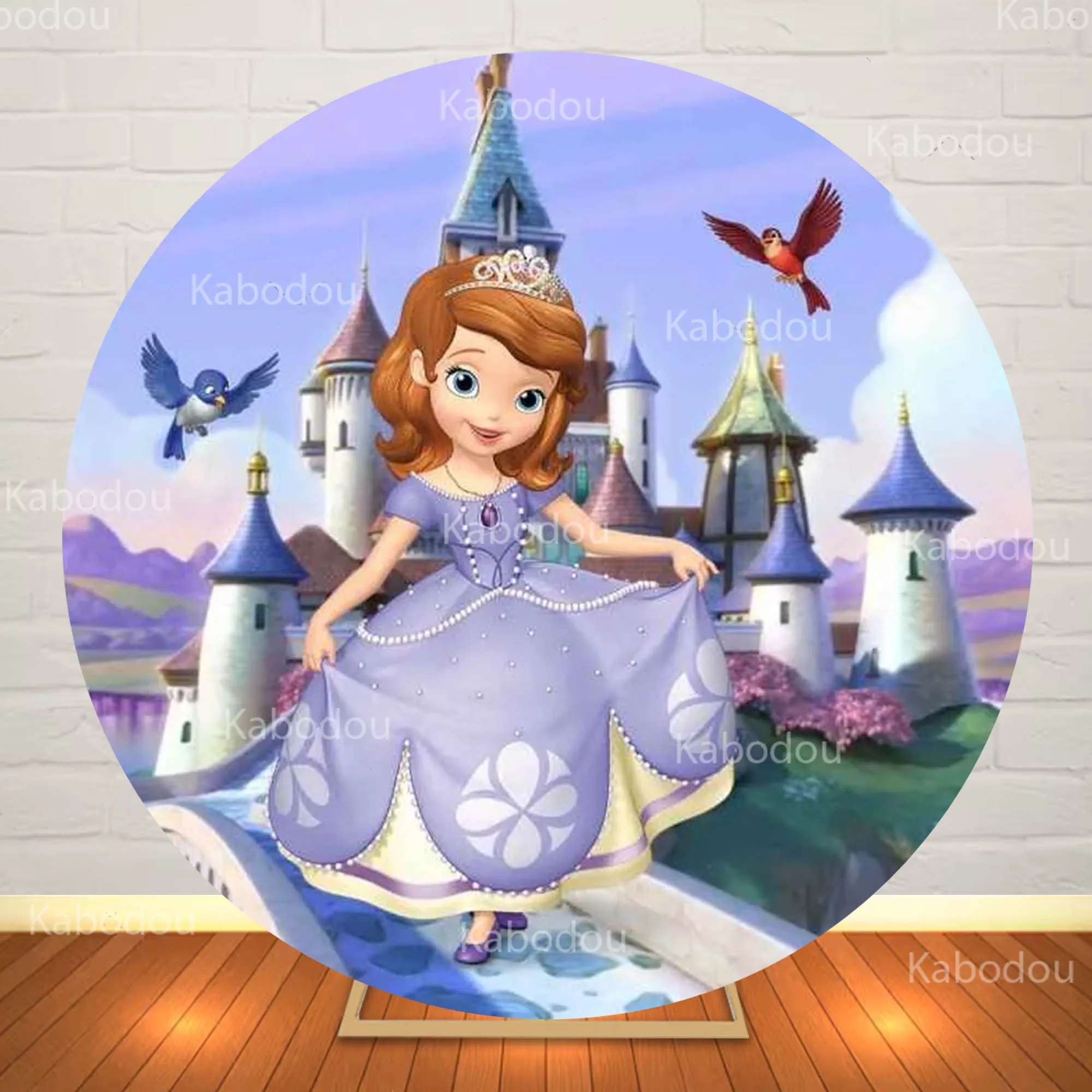 Sofia the First Round Backdrop Baby Birthday Party Baby Shower Photography Background Decor Cylinder Cover Photo Booth