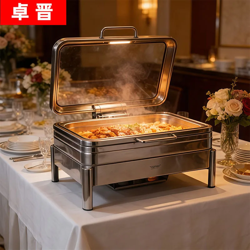 Stainless Steel Flip Top Chafing Dish Electric Heating Buffet Warmer Hotel Breakfast Insulated Food Serving Tableware