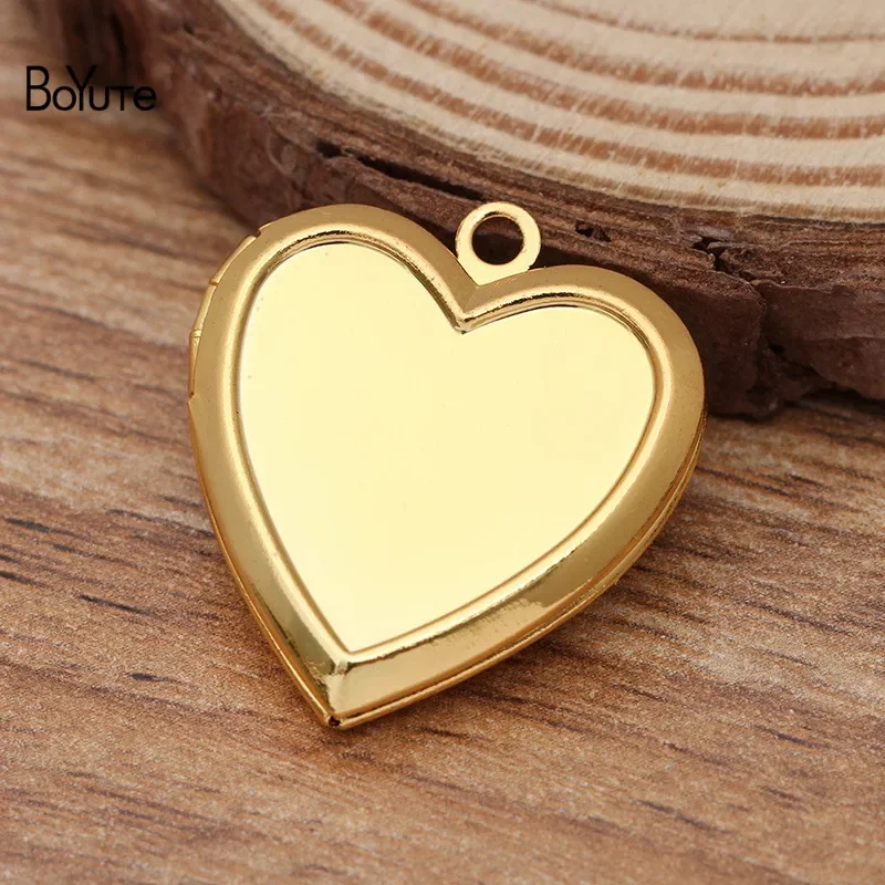 BoYuTe (10 Pieces/Lot) 22*5MM Metal Brass Heart Shaped Memory Locket Can Insert Photo Locket Pendant