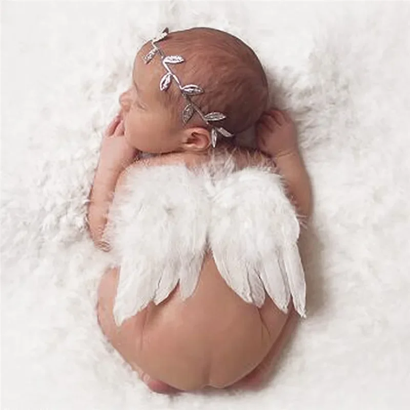 

Angel Wings Feather Baby Girl Flower Olive Headband Photo Shoot Hair Accessories for Newborn Photography Props 0-6 Months