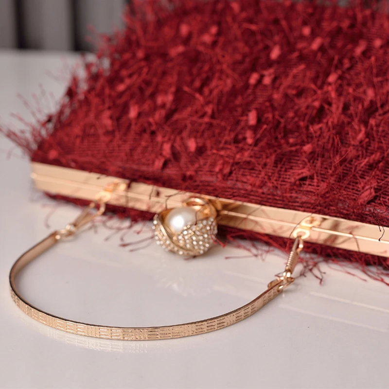 Burgundy Shoulder Bag Tassels Luxury Designer Handbag 2026 Top Quality Pearl Buckle Women Evening Bag Tote Crossbody Party Purse