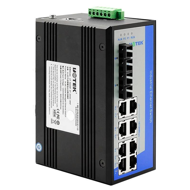 UOTEK UT-62208F-8T-2GSC-MNF Managed 8 100M ไฟฟ้าพอร์ต + 2 1000M พอร์ตไฟเบอร์ออปติก Gigabit DIN-Rail อุตสาหกรรม Ethernet Switch