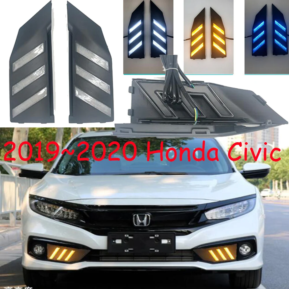 

Автомобильный бампер для Honda Civic 2019-2020 лет, дневсветильник 10, автомобильные аксессуары, Светодиодные ДХО, передние фары для Honda Civic, противотуманные фары