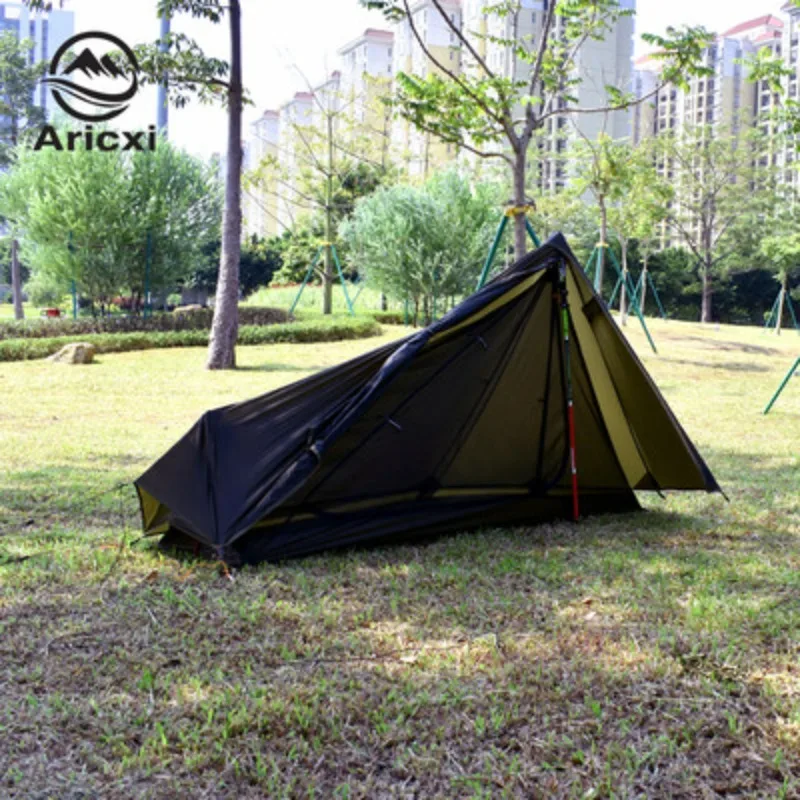 Ultralight Tent 15D Silnylon Double Layer Waterproof Rodless Tent Use Trekking Poles Outdoor Mountaineering Wild Camping Shelter