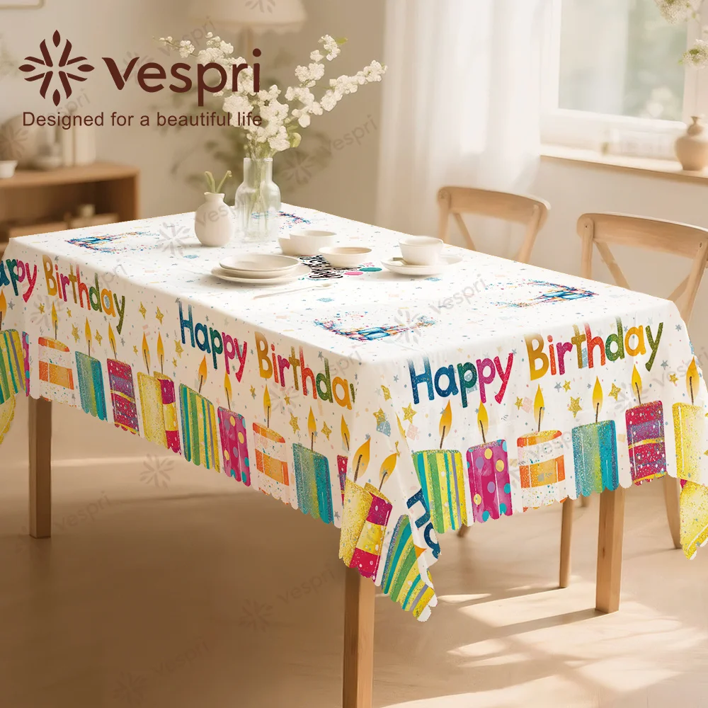 One item: Birthday theme tablecloth, colorful candles, letter decorations, with a fresh and natural color scheme.xzj