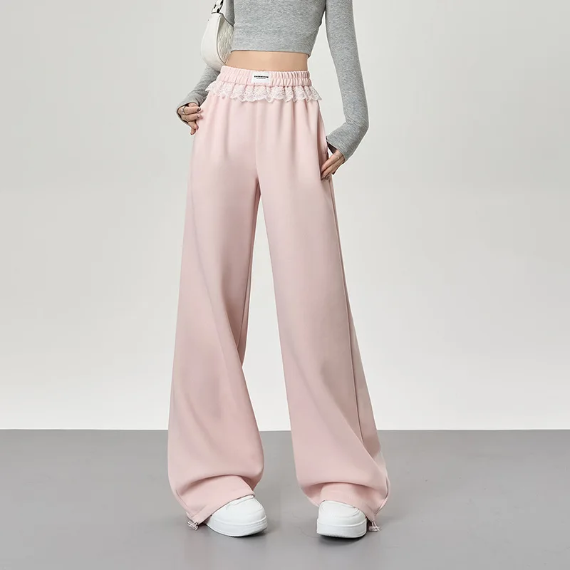 Otoño nuevo estilo pantalones de chándal de encaje coreano cordón elástico estilo ballet pantalones casuales