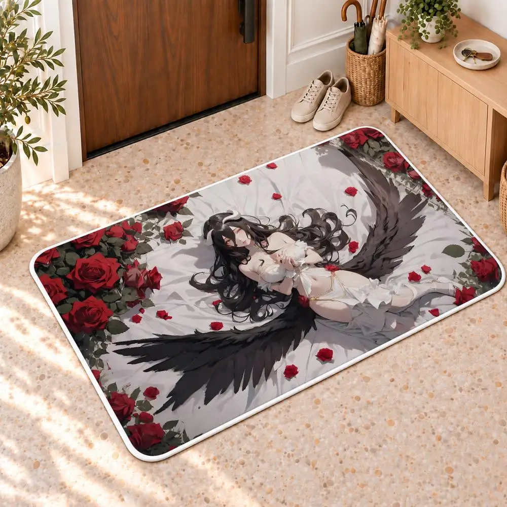 Anime O-Overlords A-Albedo Floor Mat Flannel Rug Soft Non Slip Door Mat For Bathroom Bedroom Kitchen Living Room Home Decor
