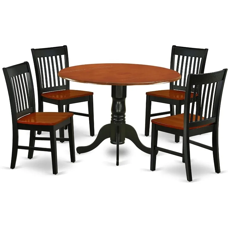 5 Piece Dining Set for 4 Includes a Round Kitchen Table with Dropleaf and 4 Dinette Chairs, 42x42 Inch