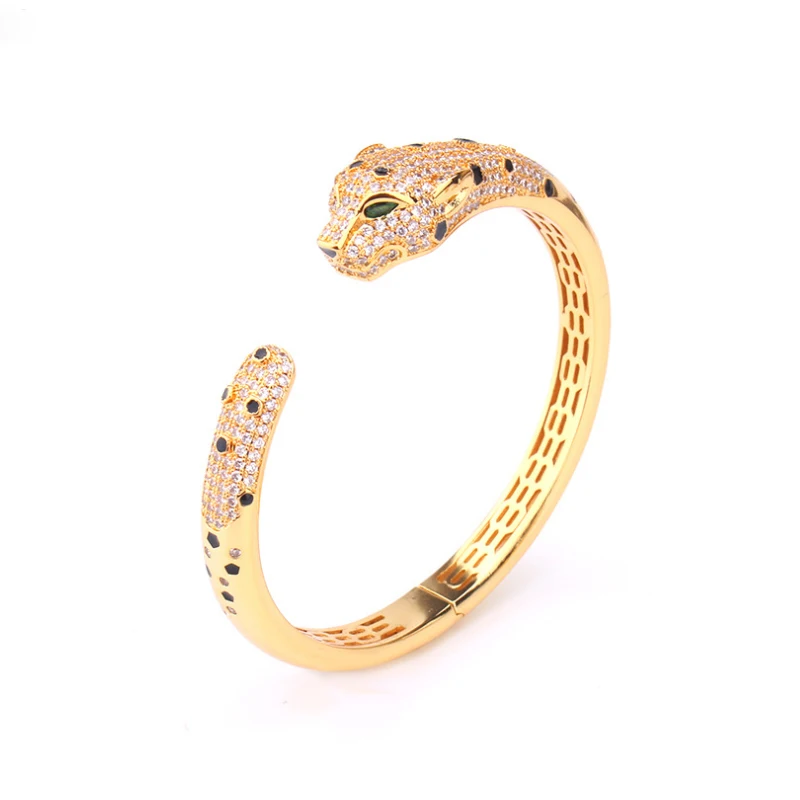 Fashion Domineering Enamel Leopard Titanium Micro-Inlaid AAA Zircon Luxury Animal  Bracelet Ring Set