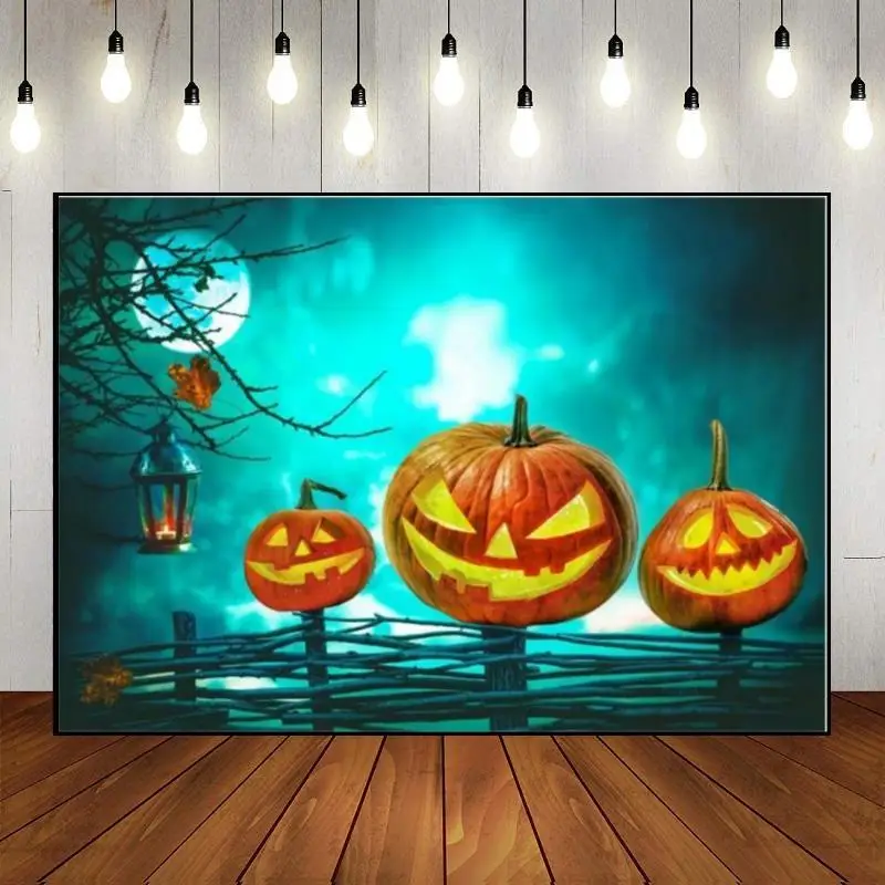 Halloween Background Clown Castle Photography Backdrops Bat Lantern Photo Dense Fog Baby Shower Horrible Birthday Decoration Old