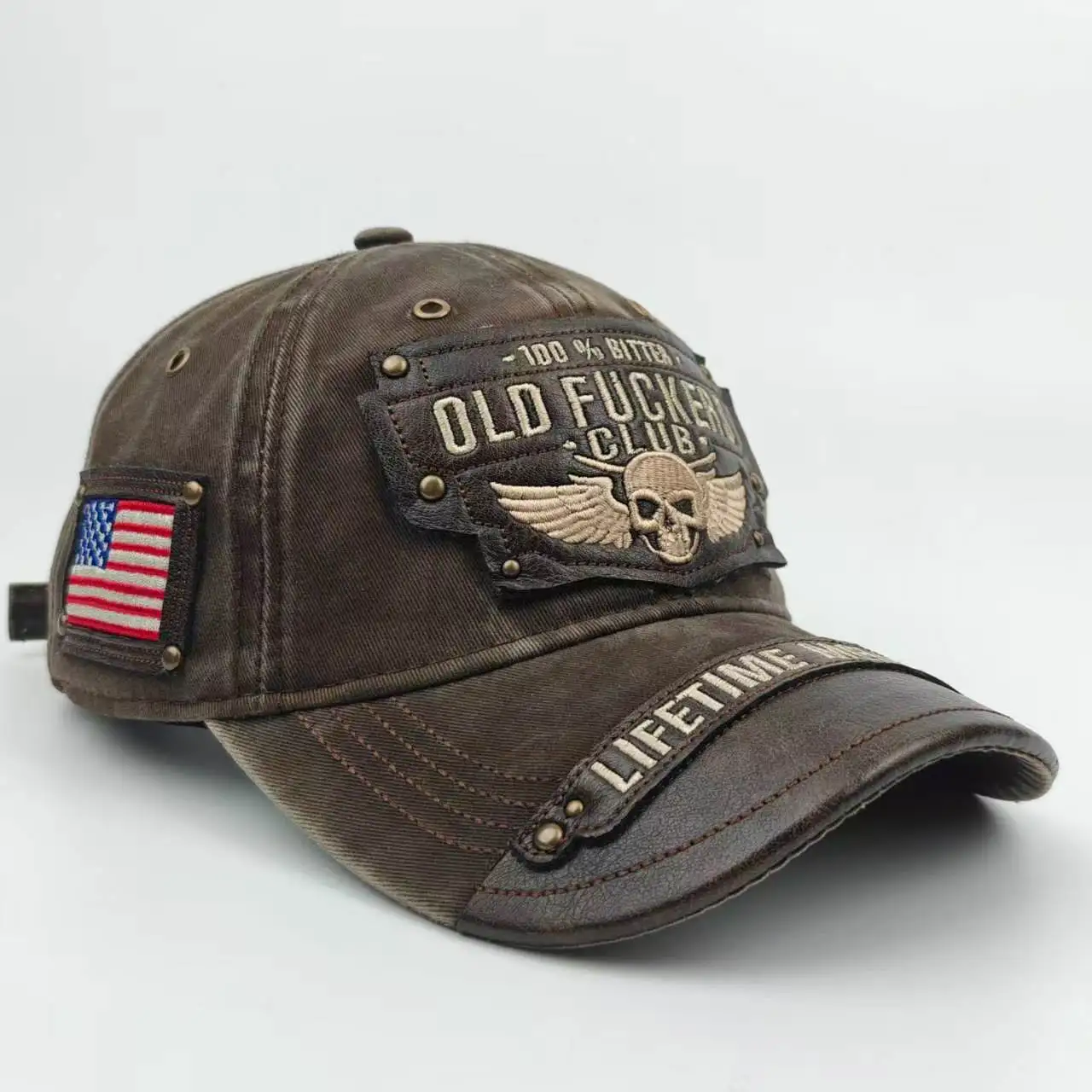 Distressed Cotton Baseball Cap with Unique Embroidered Lettering - Old Fers Club Bitter Lifetime Member Hat, Soft Washed Fabric