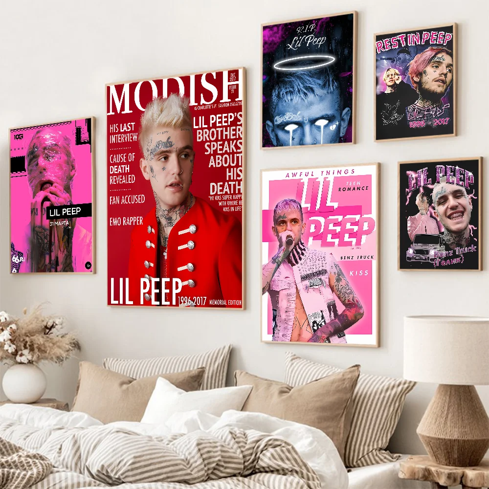 L-Lil P-Peep Hot Singer Vintage Posters Sticky Whitepaper Sticker DIY Room Bar Cafe Room Wall Decor