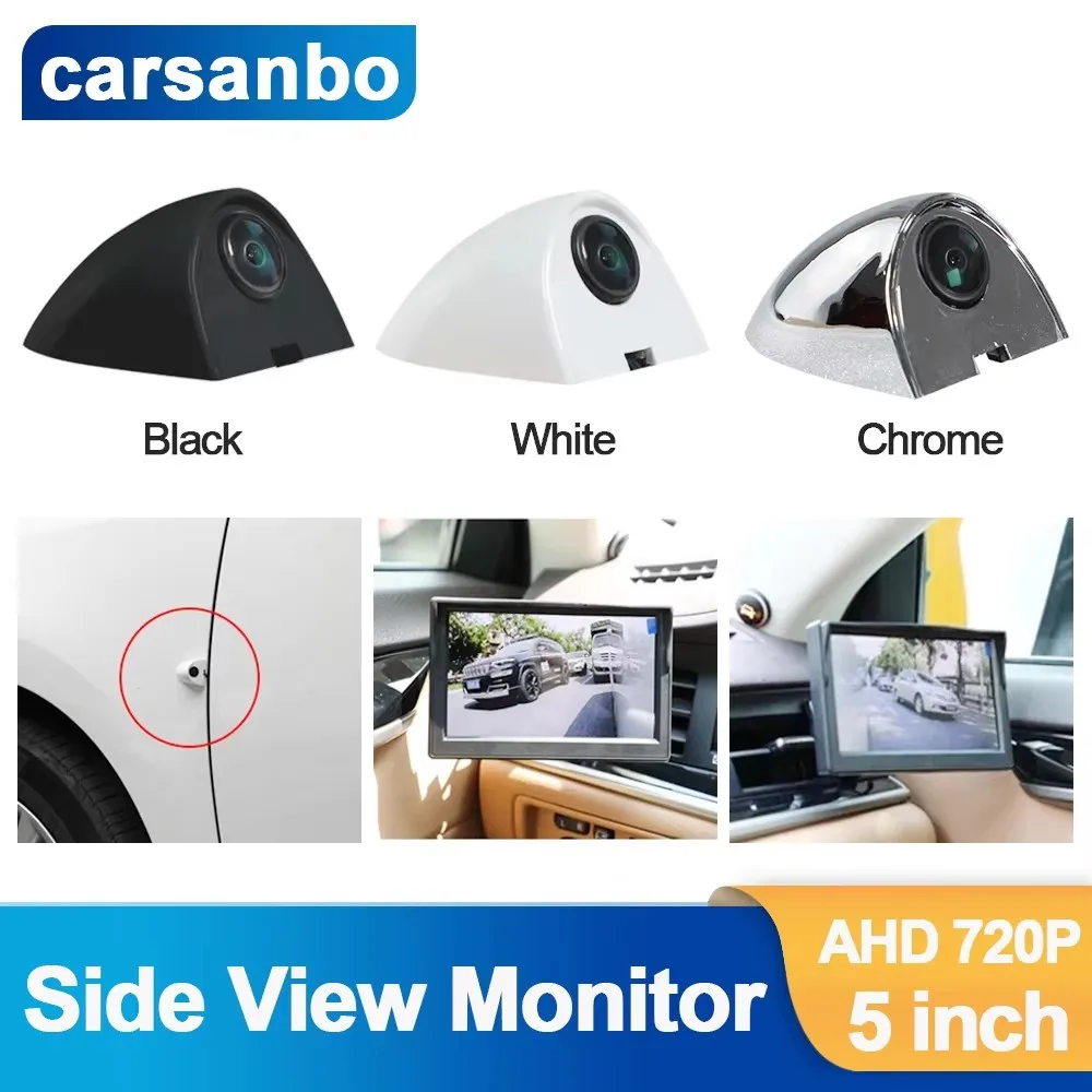 Carsanbo AHD 5-Zoll-Seitenansicht-Monitor für digitale Autos, Spiegelsystem, 720P, toter Winkel, Nachtsicht, Rückfahrkamera mit Display, Backup