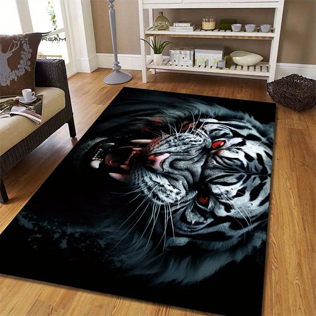 Plush Tiger Printed Non‑Slip Rug, Bold Visual Decor Floor Mat for Living Room, Bathroom and Office