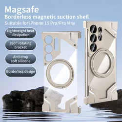 Luxury Aluminum Alloy Rimless360°Magnetic Bracket Phone Case for Samsung GalaxyS22 S23 S24 S25 Ultra Shockproof Transparent Case