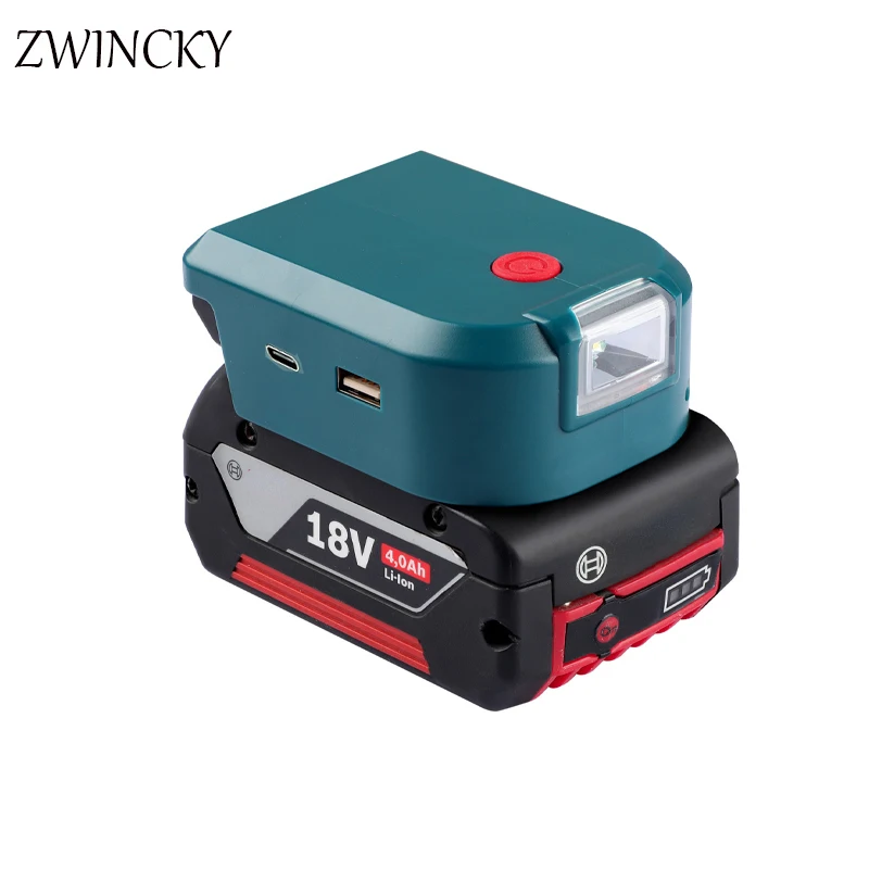 ZWINCKY batería de litio para Bosch, 14,4 V, 18V, 5V, 12V, Puerto convertidor tipo C con foco de luz LED para baterías Bosch