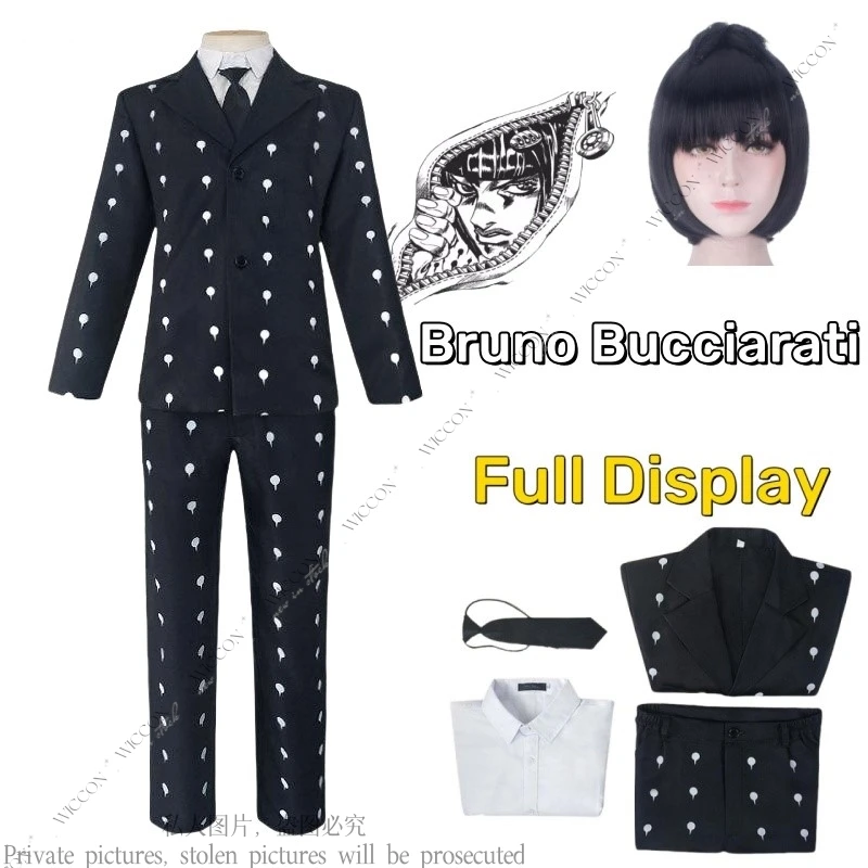 

Bruno Bucciarati Anime Bucciarati Cos Jo Cosplay Costume Jo‘s Wig Bizarre Black Funeral Adventure Full Sets Role Play Halloween