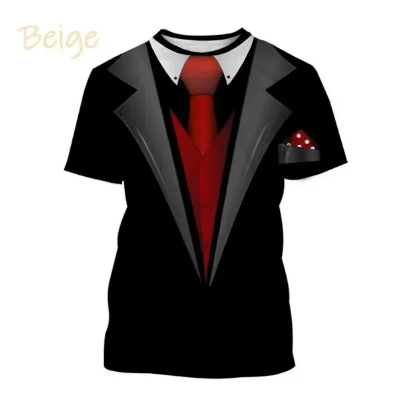 Funny Men Cloting Personality Tuxedo Retro Tie Suit Graphic T Shirts Fashion Fake Suit Short Sleeve Casual Party Men Tees Tops