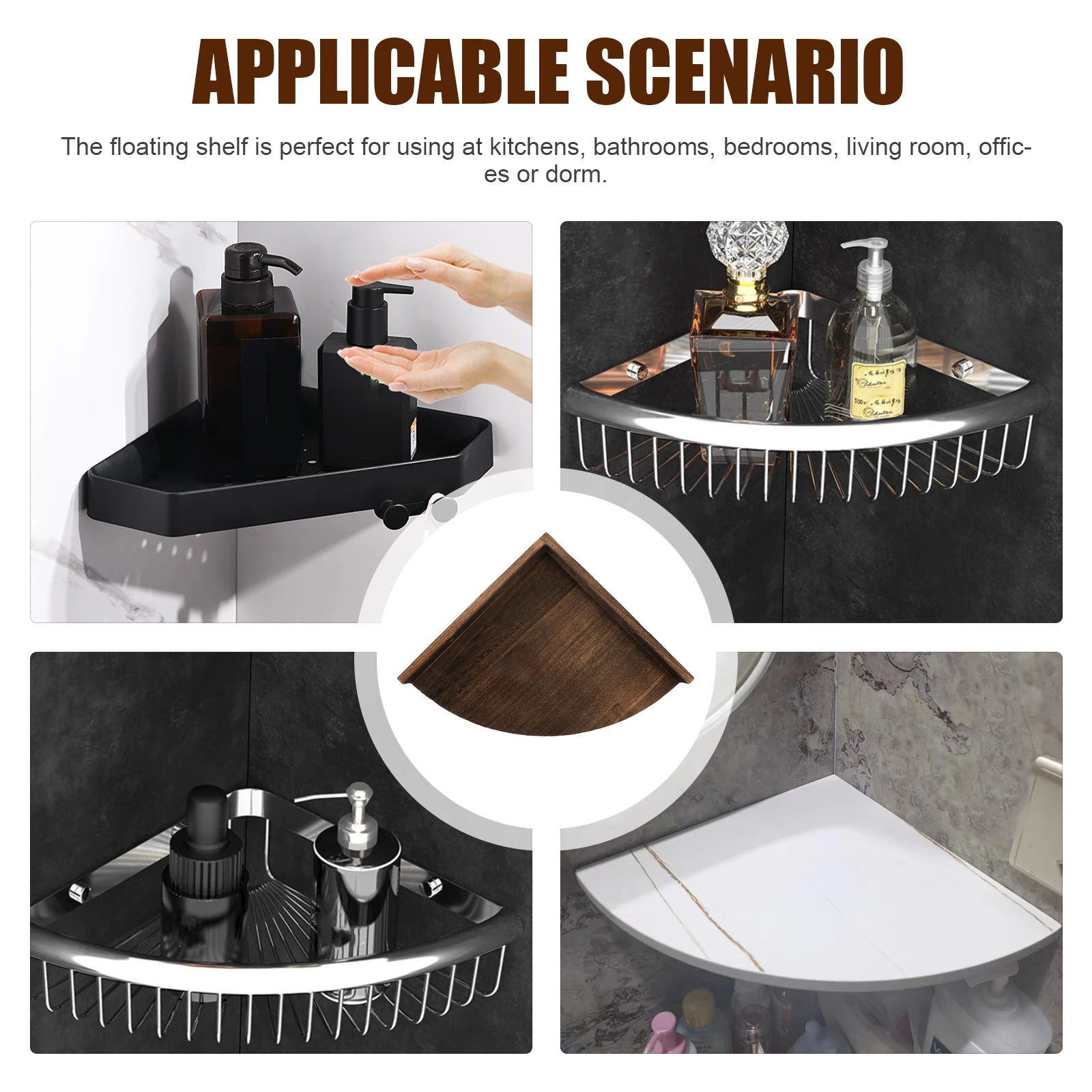 

Wooden Floating Shelf Mounted Storage Light Weight Smooth Surface Space Saving Organizer Corner Wall Shelf For Bathroom Bedroom