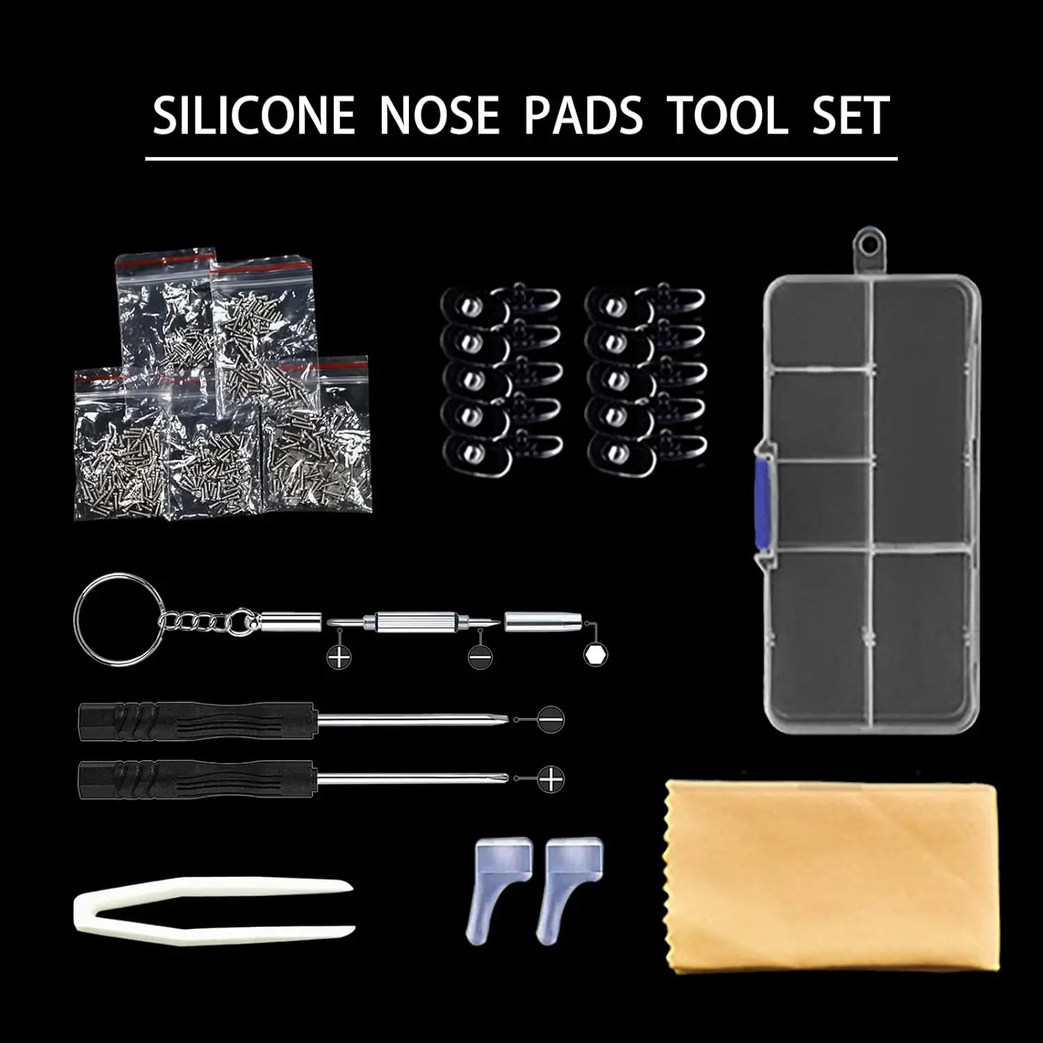 500 Pcs Eyeglasses Sunglass Repair Tool Kits With Screws Nose Pads Screwdriver Nuts Optical Parts Assorted