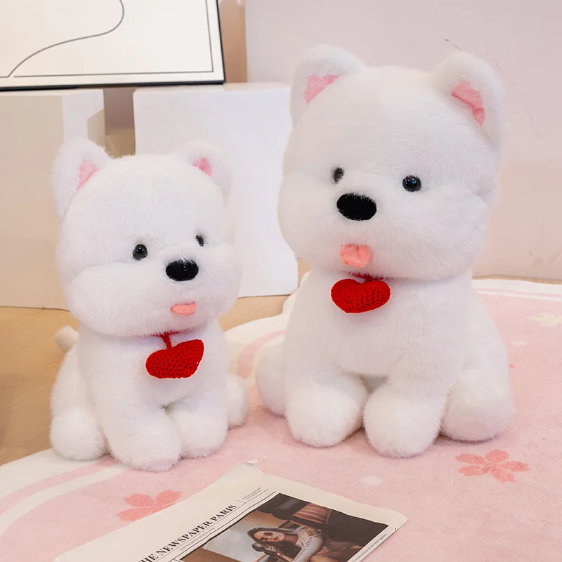 

25-45cm Hot Fluffy Hair West Highland Dog With Love Heart Plush Toys Soft Stuffed Cartoon Puppy Dolls for Kids Gifts Home Decor