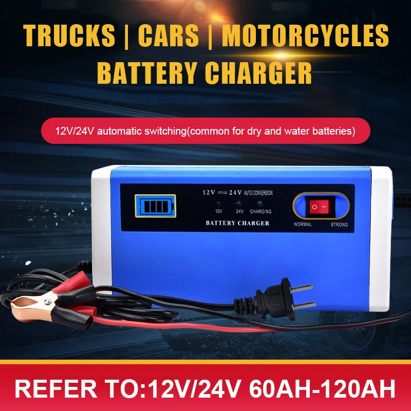 

NEW 240W Car Battery Charger 12V 24V 5A/10A Batteries 3-Stage Charging Pulse Repair with Digital LCD Display For Motorcycle