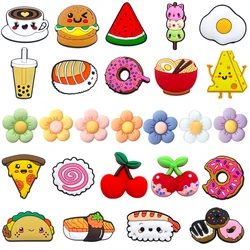 Kawaii Hamburger Fries PVC Shoe Charms Colorful Flower Shoe Ornaments Accessories Buckle Decorations Fit Bracelet Adult Kid Gift